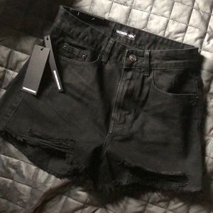 Nasty Gal Black Distressed High Waisted Shorts